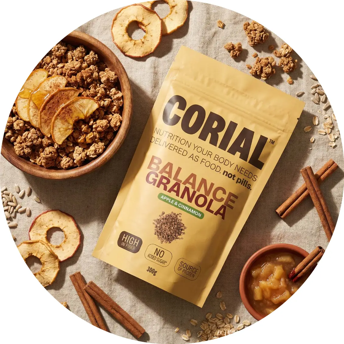 Granola de maçã com fibra e proteína