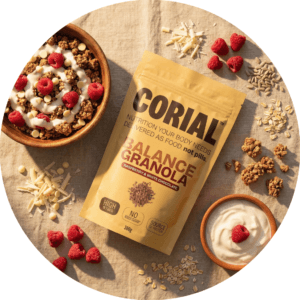 Granola rica em fibra, intestino saudável