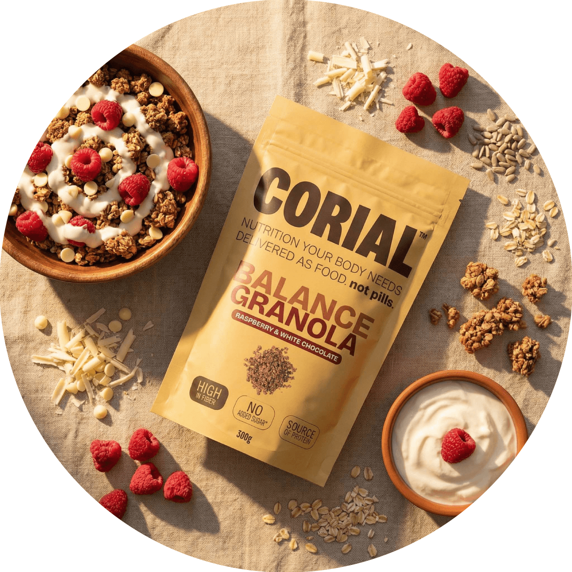 Granola rica em fibra, intestino saudável